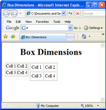 Box dimensions screenshot